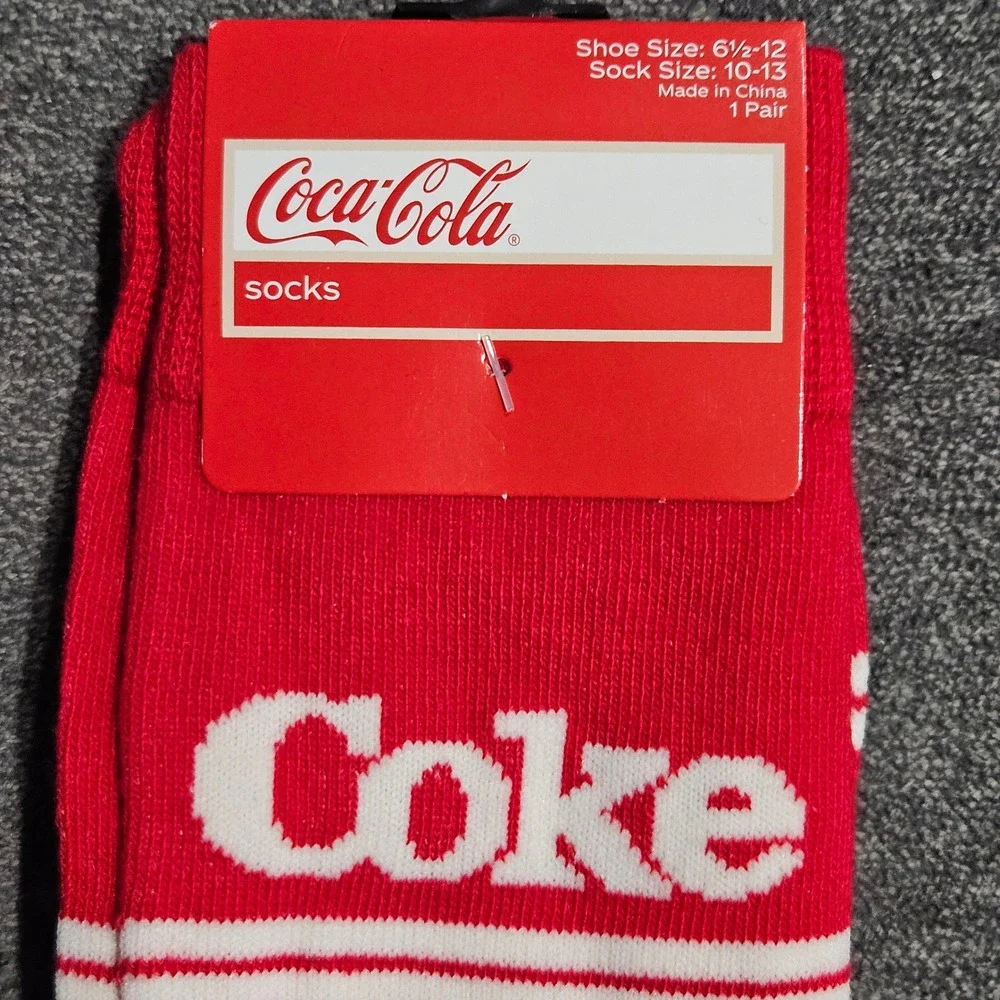 Coca-Cola Mens Red Coke Logo Striped Crew Socks Shoe Size 6.5-12 Retro New